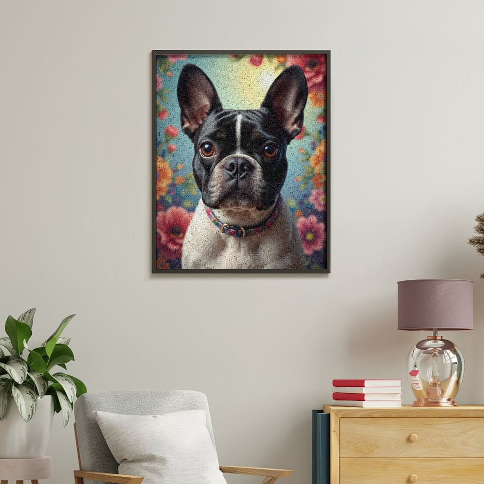 Paint By Numbers Kit for Adults Beginner - Dog Floral Background Pug Art DIY Canvas Painting Kits for Adults, Frameless Paint By Number for Adults for Home Wall Decor 16x20 Inch