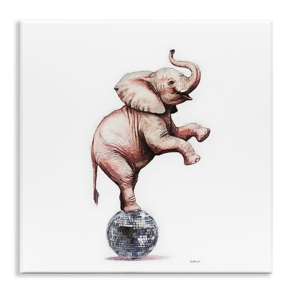 Stupell Industries Elephant on Disco Ball Animals Painting Unframed Art Print Wall Art, 12 x 12