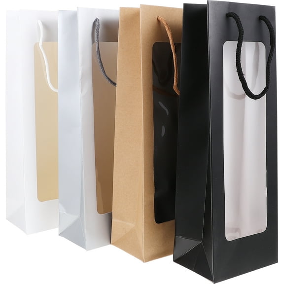4 Pcs Clear Gift Bags Wine for Gifts Wrapping Bottle with Handles Christmas Felt Tall Transparent Red Paper