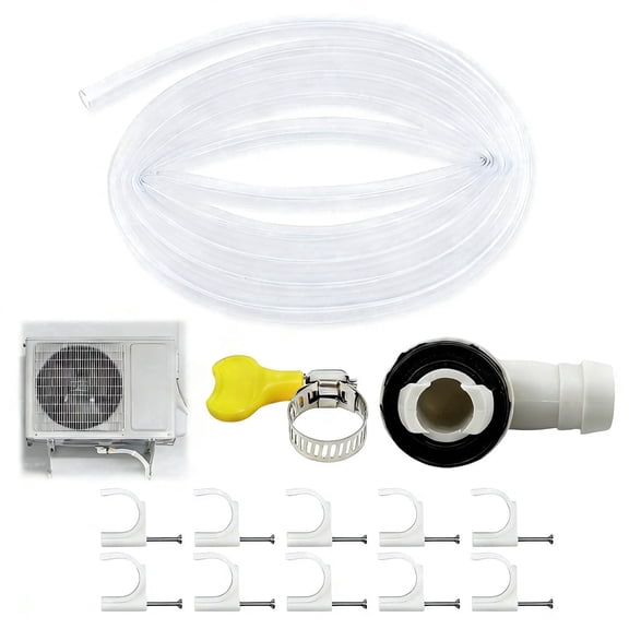 MXOYOXM 11-Piece AC Drain Hose Assembly, 10FT Hose with Steel Nail Clips, 3/5" Universal Connector for Mini-Split & Window Air Conditioners