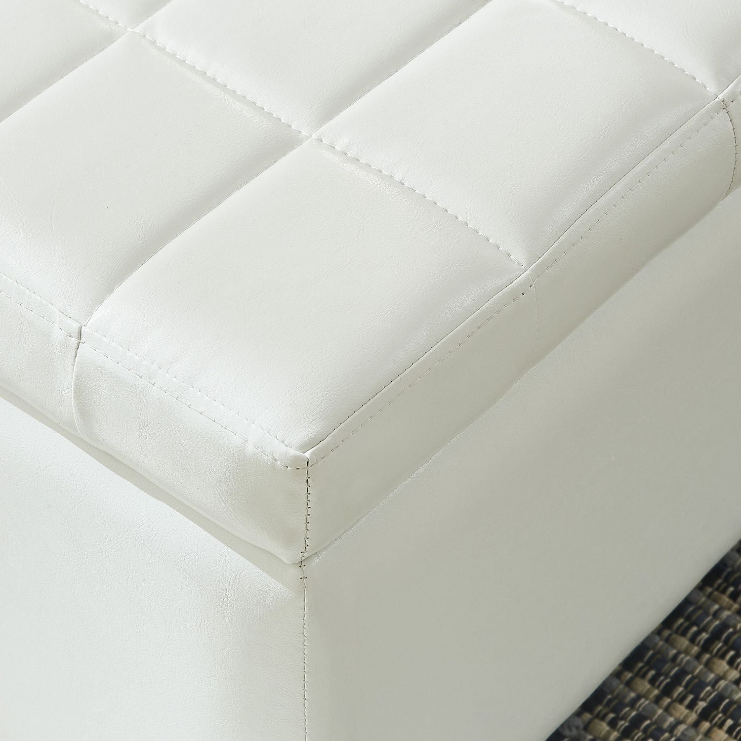 Faux Leather Storage Ottoman- White