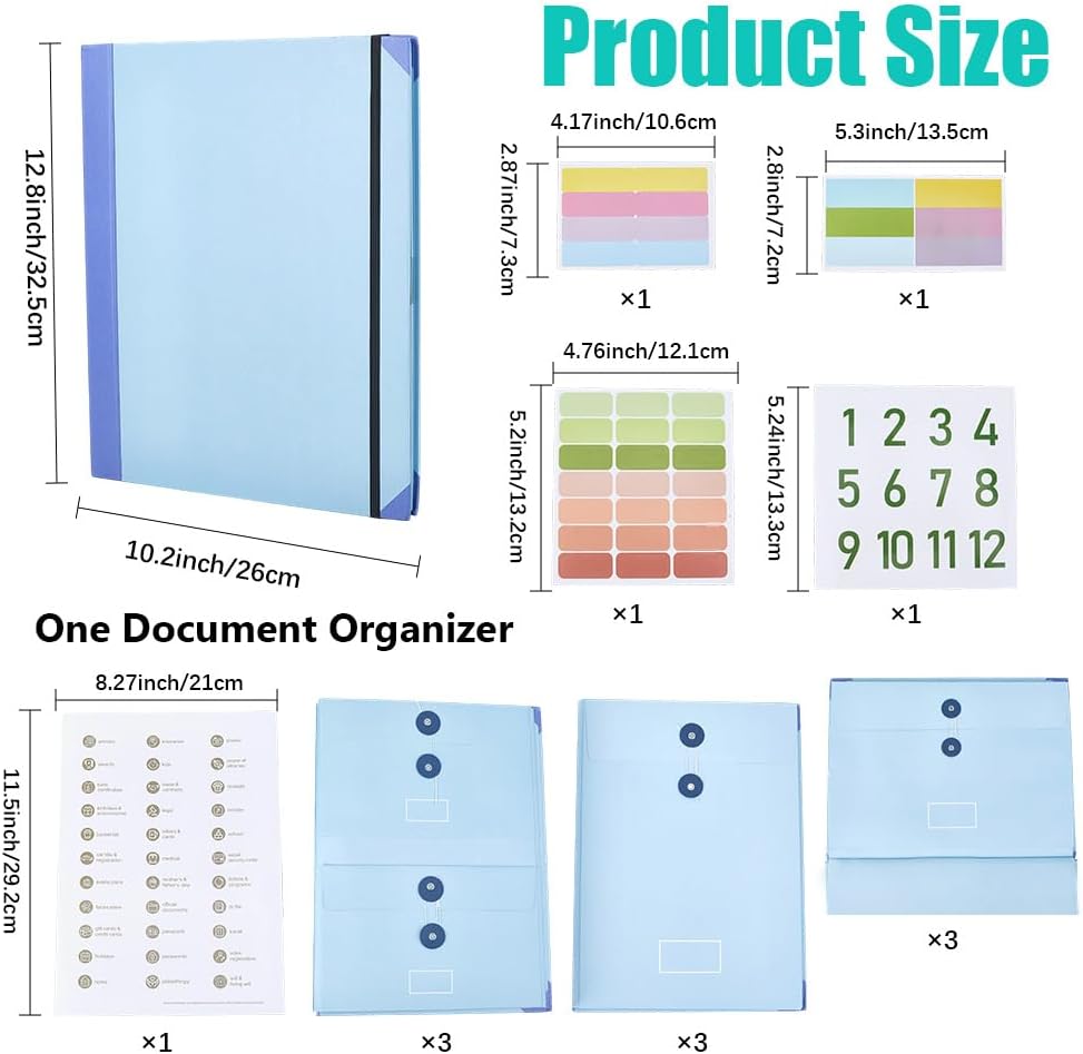 File Folio Organizer Accordion Document Folders in Case I Go Missing Organizer Light Sky Blue Paper File Storage Bags with Stickers Labels for Home Office School Important Papers Binder
