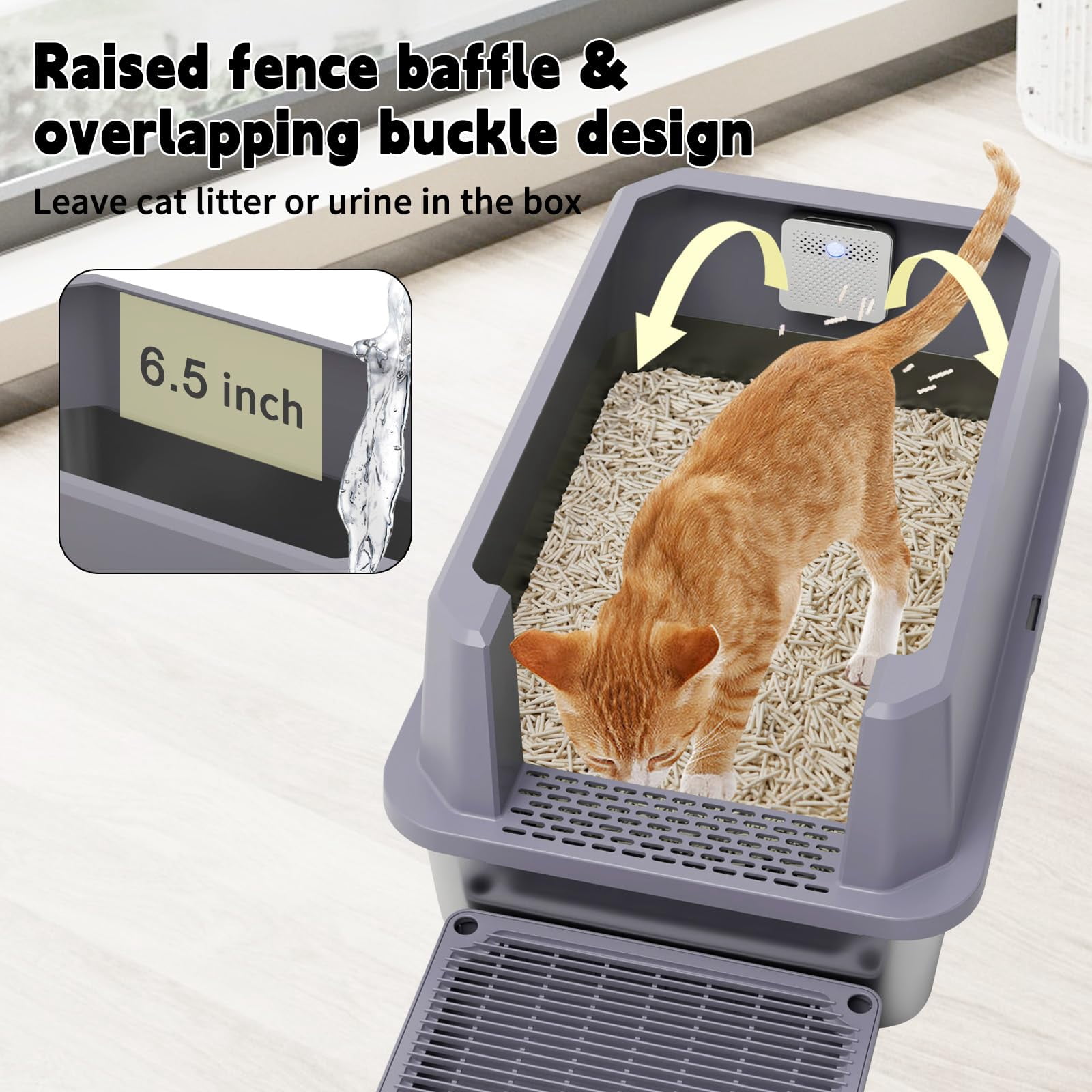 Stainless Steel Litter Box For Cats: Gray Leakproof Open Top Tray - Teflon Non-stick Coating Large Size Odor Control Cats Under 20 Lbs With Deodorizer 2 Pack