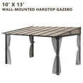thumbnail image 3 of GARTOO 10' x 13' Outdoor Wall-Mounted Hardtop Gazebo, Aluminum Frame Lean-to Pergola with Sloping Polycarbonate Roof & Double Curtains for Backyard, Garden, Poolside, Deck, 3 of 10