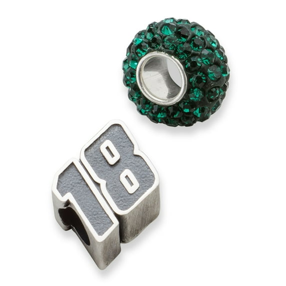SS ONE DARK GREEN CRYSTAL BEAD W/ 18 BEAD in Sterling Silver