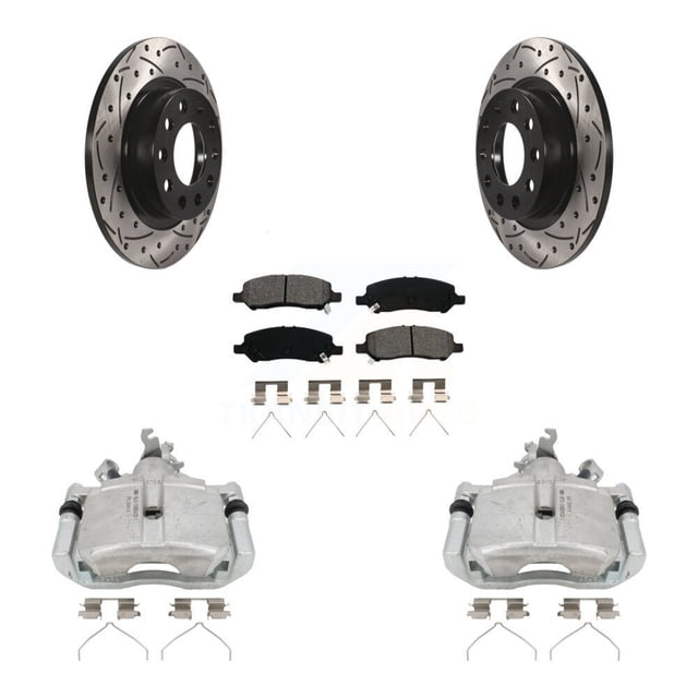 Transit Auto Rear Disc Brake Coated Caliper Drilled Slotted Rotors and Semi-Metallic Pads Kit for Car 2013-2016 Dodge Dart KCD-100527S