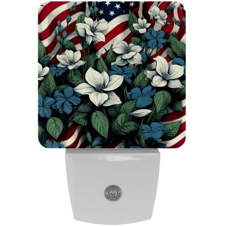

American flag plant Square LED Night Lights - Small Portable and Energy-Efficient Illumination Solution for Any Room - Ideal for Nightstands Bedrooms and Dorms
