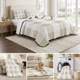 thumbnail image 6 of Twin Quilt Set 68''x86'', Beige Plaid Lightweight Summer Bedspread Coverlet Set with 2 Pillow Shams, Spring Summer Farmhouse Buffalo Checkered Breathable All Season Quilt Bedding for Dorm/Bedroom, 6 of 9