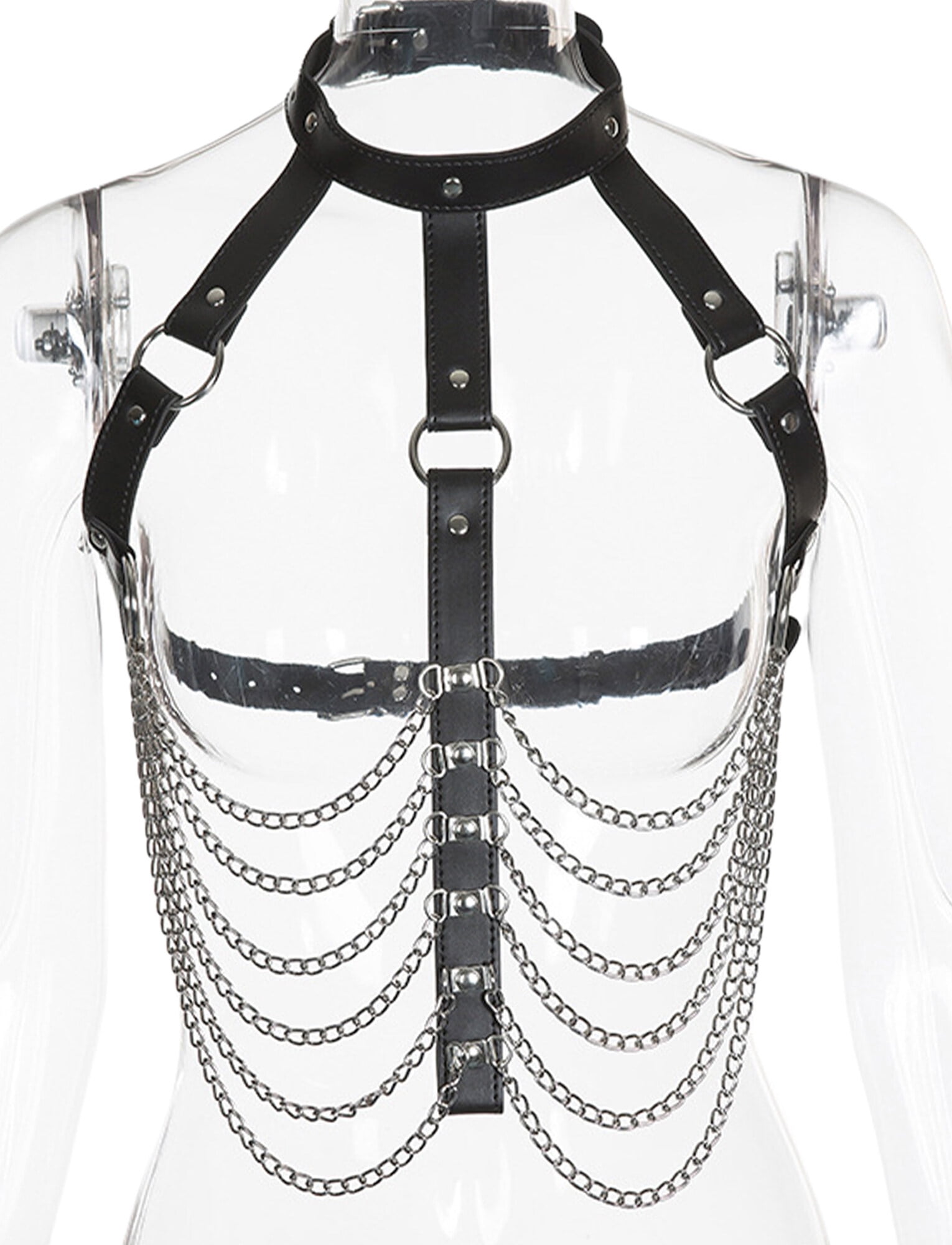 Cintura Gotica Con Catene - Body Chain In Pelle E Metallo Per Donne - Foto 8
