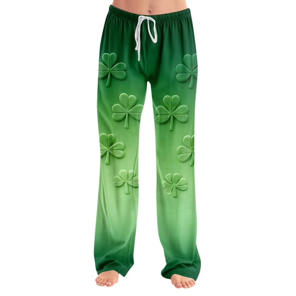 Fgvctg St. Patrick's Day Plus Size Pajamas for Women Sleepwear Wide Leg Pajama Shamrock Print High Waisted Pj Pant Oversized Spring Fall Drawstring Lounge Pants with Pockets Fluorescent Green 2XL