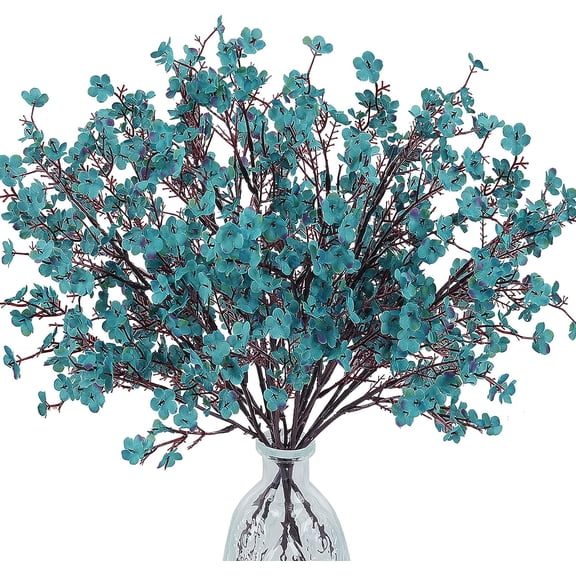 6PCS Artificial Flowers Real Touch Silk Flowers Bouquet Faux Baby Breath Fake Flower for Fall Spring Table Centerpiece Vase Fillers Home Décor (Fall Blue)
