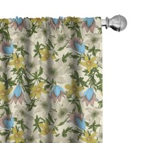 Ambesonne Floral Window Curtains, Flowers on Cream Background, Each 28" W x 84" L, Cream Multicolor