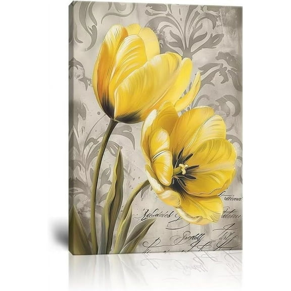 CDDposter Abstract Yellow Flowers Pictures for Bathroom Bedroom Living Room Office Home Decor Tulip Decorative Painting Canvas Print Framed