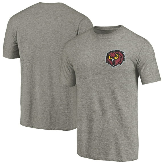 Men's Gray Heather Temple Owls Left Chest Distressed Logo Tri-Blend T-Shirt
