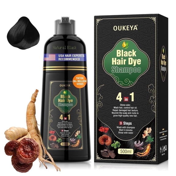 OUKEYA 4-in-1 Herbal Hair Color Shampoo, Fast Gray Hair Coverage for Men & Women 16.9 oz