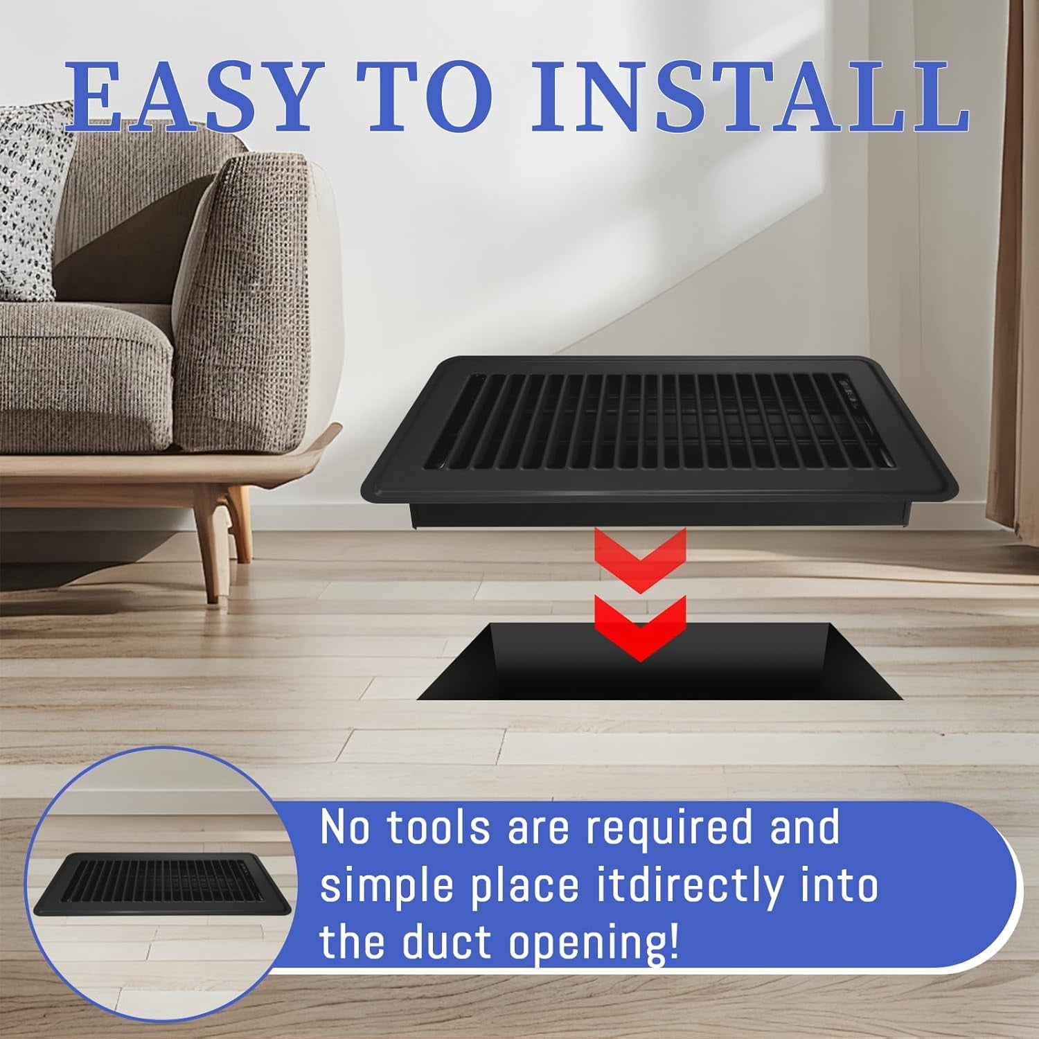 VIB 4 x 10 Floor Register, Black Heavy Duty Metal Air Vent Cover with Rust Proof Finish and Adjustable Knob, Ideal for Floor Wall Ceiling Home Use