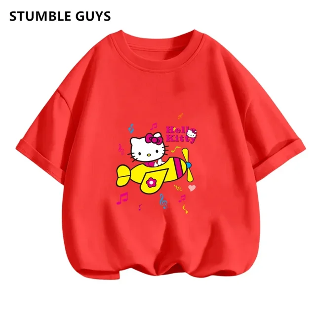 Conjunto de camiseta de Hello Kitty para niños y niñas, ropa holgada de manga corta Y2K, Top con estampado oscuro para mujer, ropa dulce Harajuku