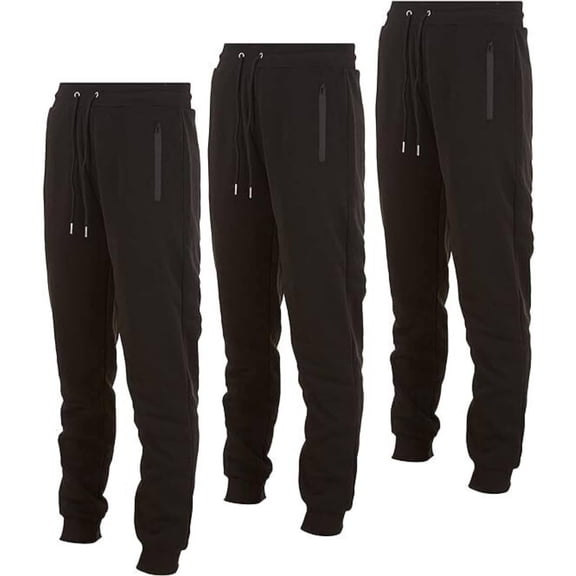 Pure Champ Mens 3 Pack Fleece Active Athletic Workout Jogger Sweatpants for Men with Zipper Pocket and Drawstring Size S-3XL