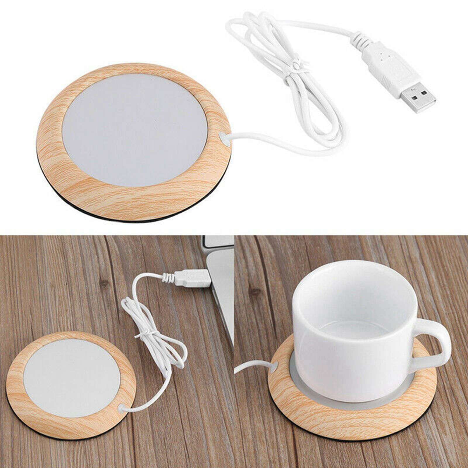 QA_ Silver Alloy USB Heat Heater Milk Tea Coffee Mug Warmer Office Cup Mat Pad 