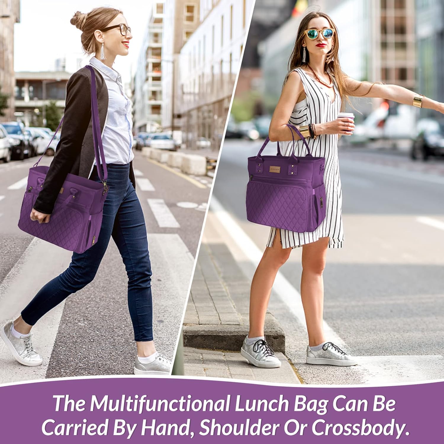 Large Women Lunch Bags for Work Insulated/Insulated Adult Lunch Box for Women/Durable Nylon Thermal Lunch Bag for Women/Leakproof Cooler Lunch Tote Bag with Storage Pocket (Black)