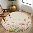 thumbnail image 2 of Round Rug 6Ft Washable Non-Slip, Watercolor Flowers Circle Area Rugs for Living Room Bedroom, Spring Daisy Floral Butterflly Beige Indoor Floor Mats Carpet Runner for Home Decor Aesthetic, 2 of 8