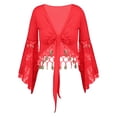 thumbnail image 4 of GJSYRH Womens 3/4 Sleeve Shrug Sheer Mesh Cardigans Tie Front Cropped Lightweight Bolero Shawl Top for Casual Going Out Red S, 4 of 6