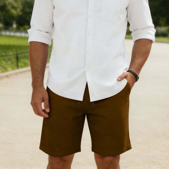 Men's Relaxed Fit Casual Shorts, Elastic Waist with Drawstring, Versatile Knee-Length Shorts for All Occasions Everyday Casual Wear Coffee XL