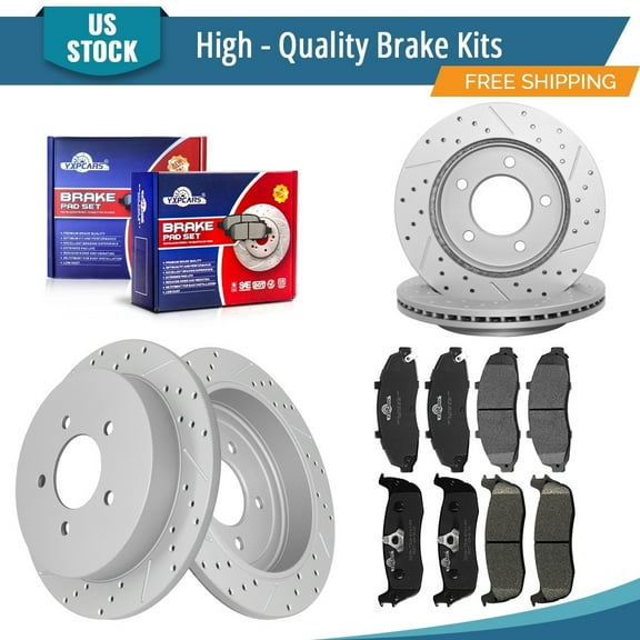 YXPCARS 12PCS Front Rear Brake Kits, Drilled & Slotted Brake Rotors Ceramic Brake Pads Kit for Ford F-150 (120.65057, 120.65085)