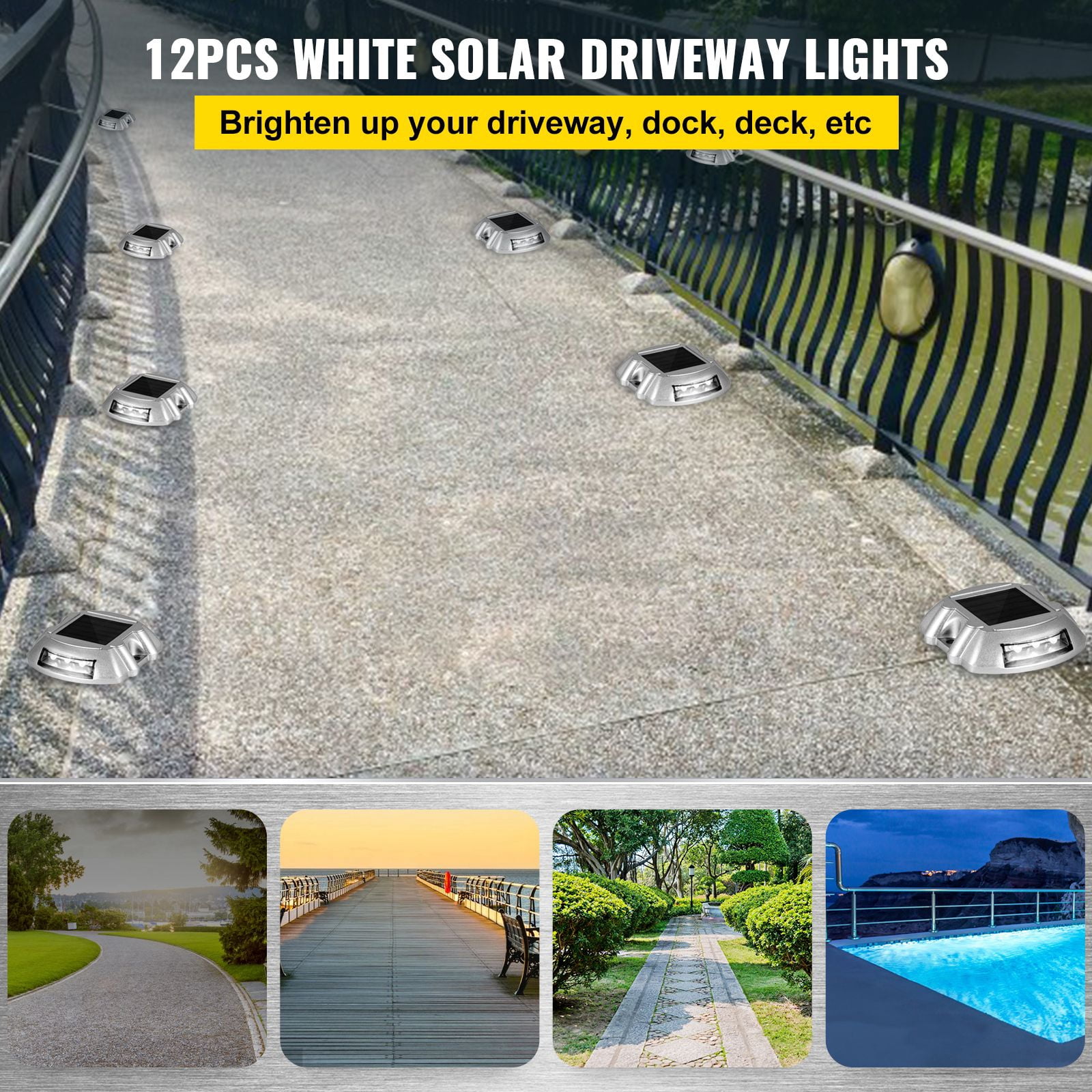 12-Pack Solar Dock Lights with IP68 Waterproof, 45 Tons Load Capacity, 875 Yards Lighting, for Driveway Walkway Deck