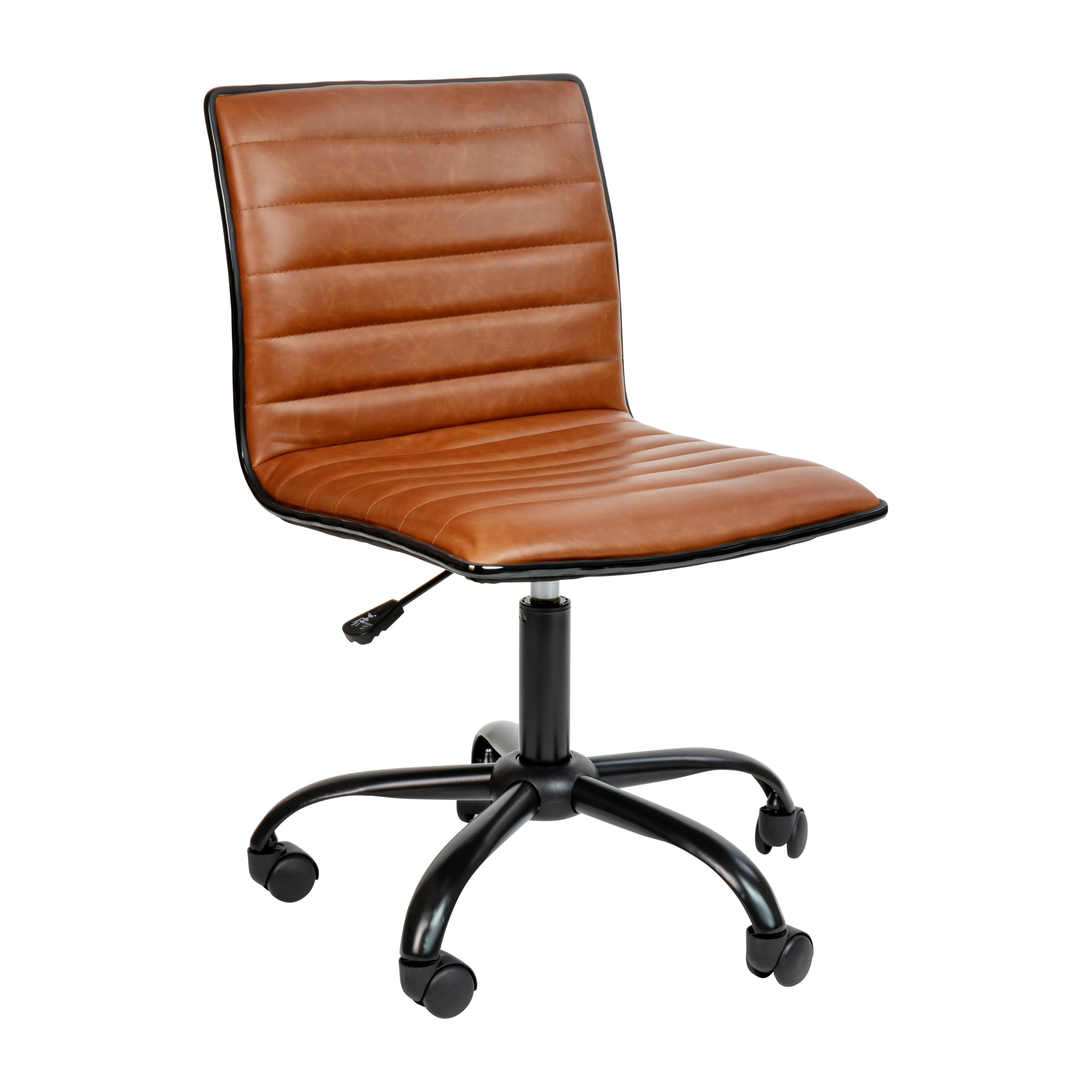 Merrick Lane Home Office Chair Ergonomic Executive Brown Ribbed Low Back Armless Computer Desk Chair - Black Base, Frame & Border