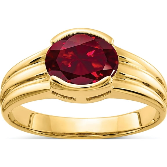 14K Yellow Gold 8X6mm Oval Created Ruby Ring (Size 6) Made In United States y4473cr