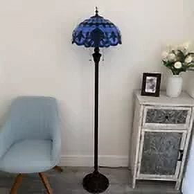 Tiffany Floor Lamp Blue Stained Glass Baroque Style Lavender Metal Base LED Bulbs Included for Living Room Bedroom 16"D*16"W*64"H