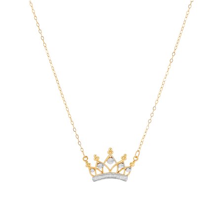 Brilliance Fine Jewelry 10K Yellow Gold with White Rhodium Accents Crown Necklace, 18"