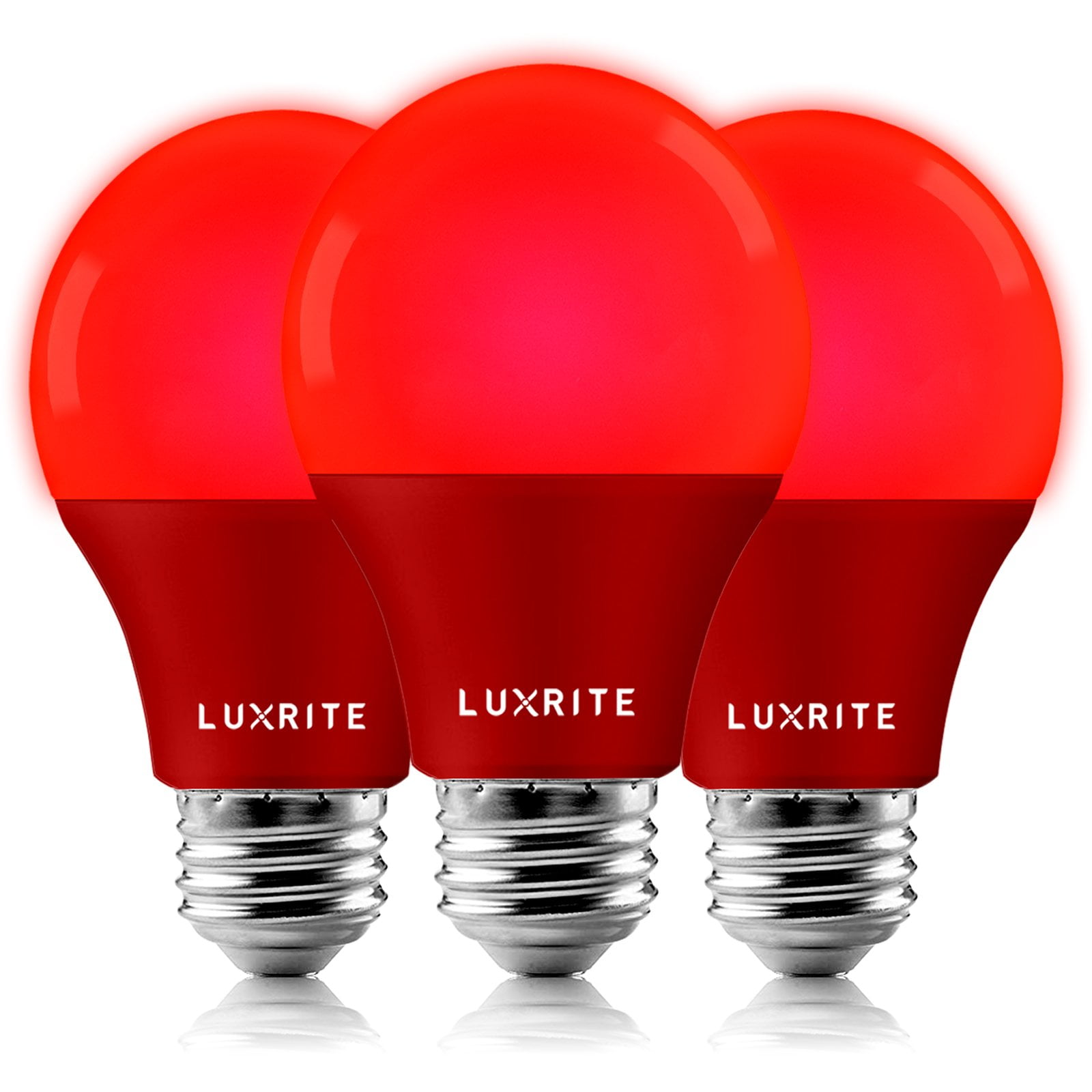 Luxrite A19 LED Red Light Bulbs, 60W Equivalent, UL Listed, E26 Base, Indoor Outdoor, Event, Home Lighting 3 Pack