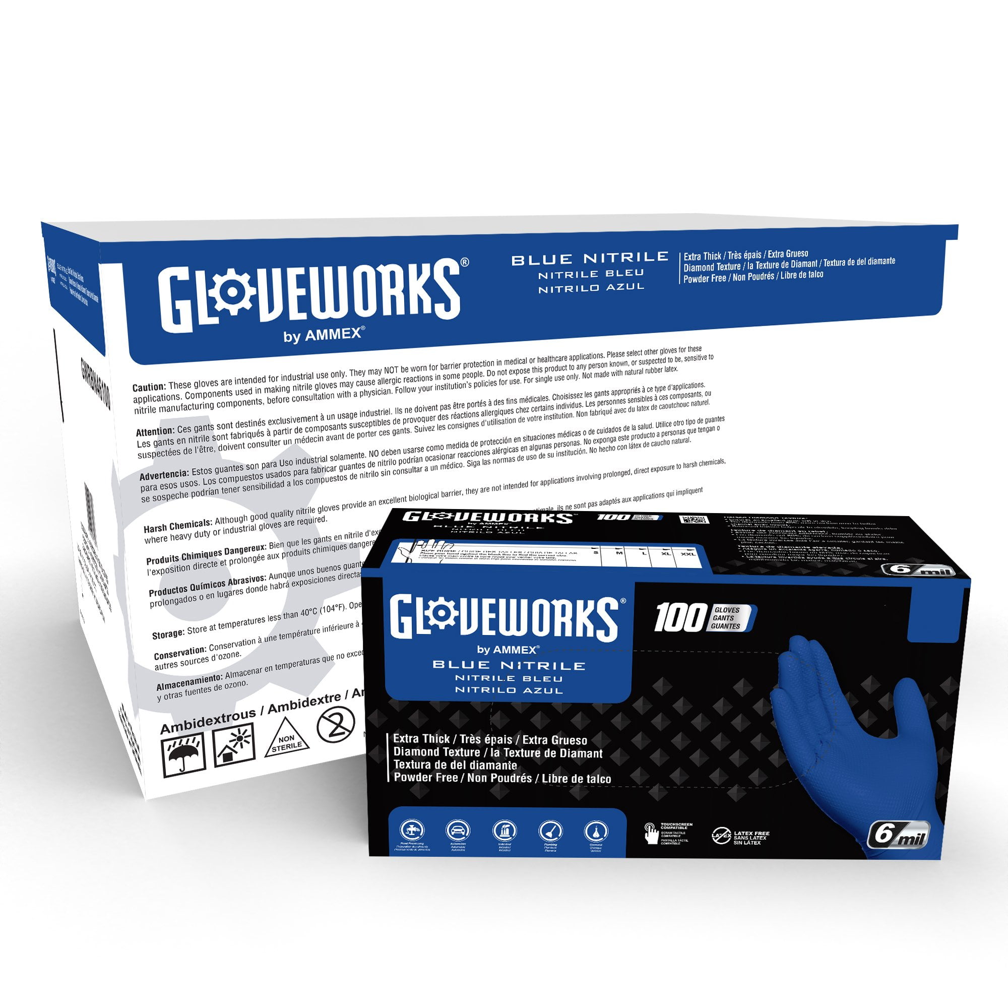 Buy GLOVEWORKS HD Royal Blue Nitrile Disposable Gloves, 6 Mil, Medium
