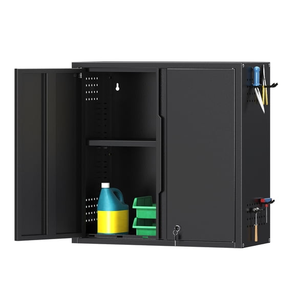 26" H Garage Wall Cabinet with Lockable Doors and Adjustable Shelf, Metal Wall Cabinet for Garage