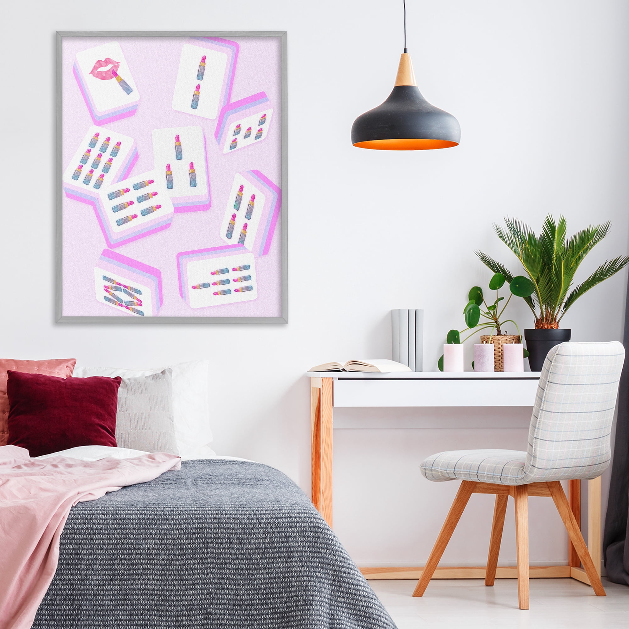 Stupell Industries Glam Lipstick Mahjong Tiles Gray Framed Giclee Art, design by Ziwei Li