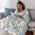 thumbnail image 3 of Pink Blue Yellow Flowers Throw Blanket, Flannel Fleece Blanket with Striped Design for Couch, Watercolor Botanical Floral Soft Breathable All Season Plush Blankets for Loveseat Sofa Bed 60"x80", 3 of 9