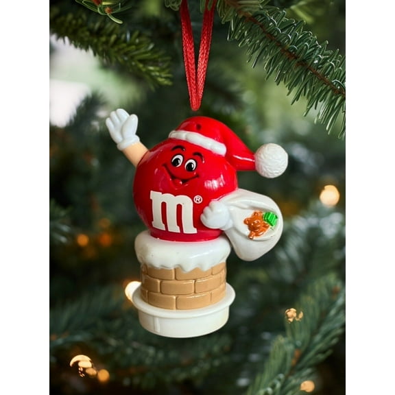 Ornament RED M&M M & M PVC Figure Figurine Holiday Charm Dangler 3” Gift Candy