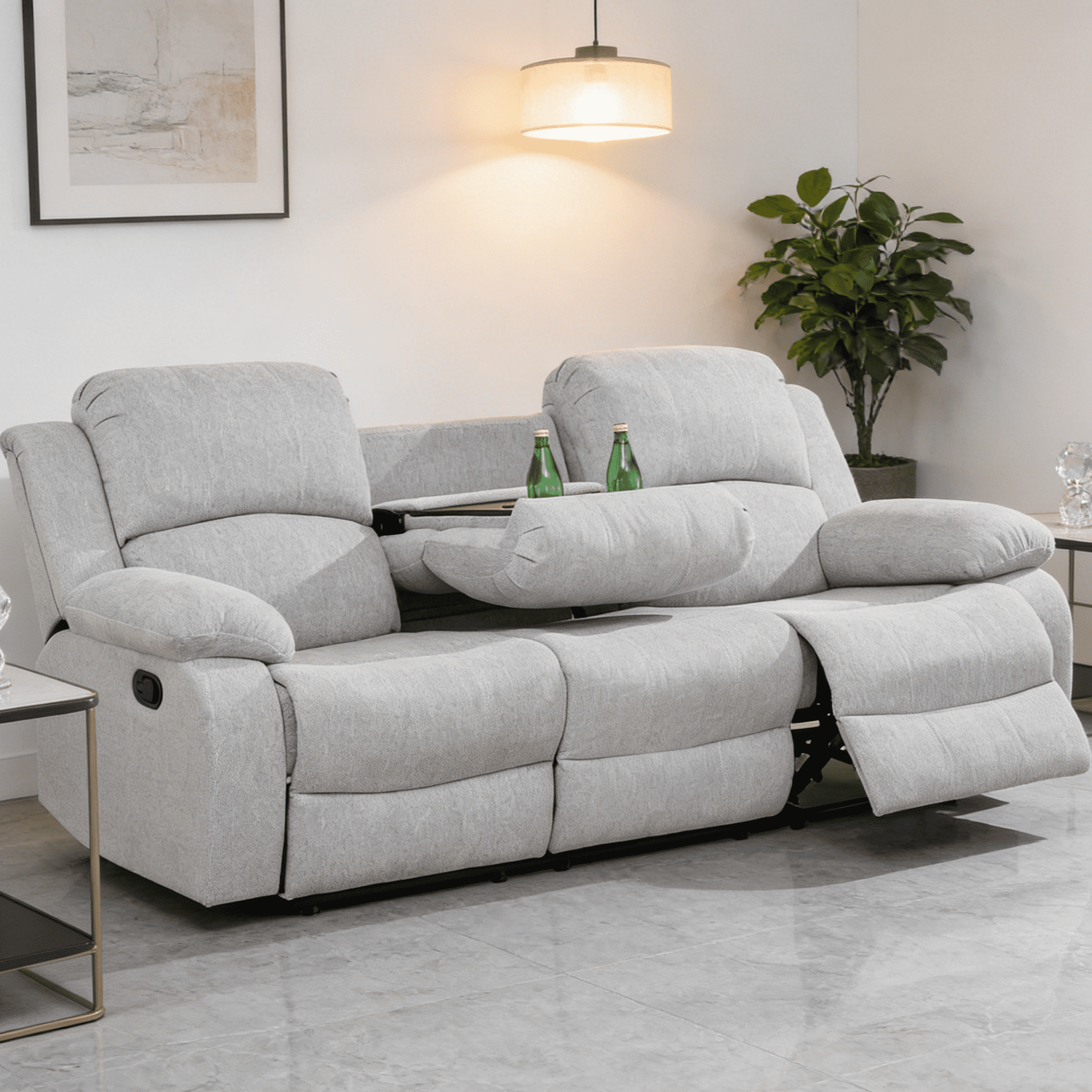 Gewnee Linen Fabric Upholstered Manual Reclining Sofa with 3 Recliners and Cup Holders,Gray