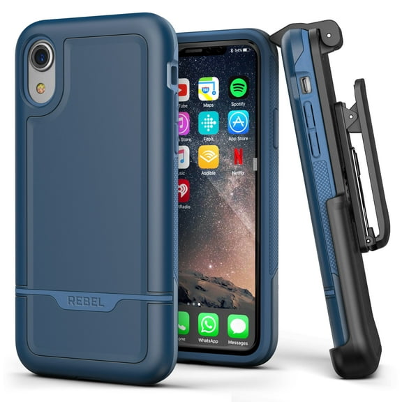 iPhone XR Belt Clip Holster Case, Military Grade Rugged Cover (Rebel) Blue