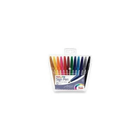 Pentel of America, Ltd. Pentel of America, Ltd. Sign Pens, Fiber Tip, Fine Point, 12-PK, Assorted