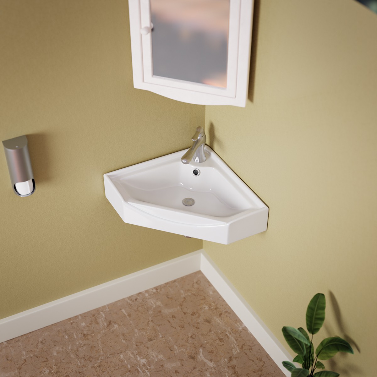 Renovators SupplyAlexander III 24" White Corner Wall Mounted Modern Bathroom Sink Combo w/Faucet, Drain and Overflow