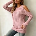 thumbnail image 5 of ClodeEU Women's Crew Neck Cutout Cold Shoulder Cable Knit Long Sleeve Sweater Top,Casual Loose Blouse Pink,Women's Plus XL, 5 of 6