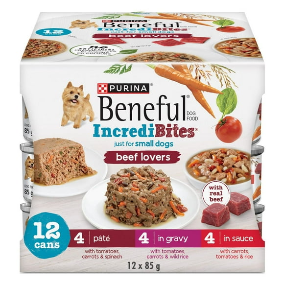 Purina Beneful IncrediBites Emballage Assorti Amateurs de Bœuf, Nourriture Humide pour Chiens 85 g x 12