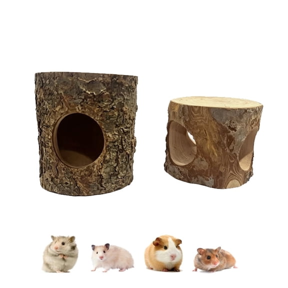 2-Piece Wooden Hamster Hideout: Burrow Nest & Cage Shelter for Mice, Gerbils & Small Pets