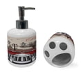 thumbnail image 2 of Ambesonne Retro Soap Dispenser & Toothbrush Holder Set, Parisian City Scenery Car Art, 2 Pcs, Cream Grey Red, 2 of 6