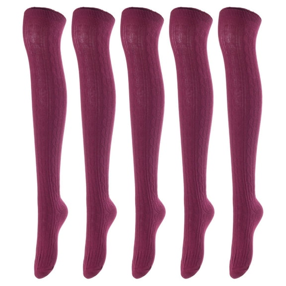 Lovely Annie Women's 5 Pairs Over Knee High Thigh-High Cotton Socks Size 6-9 L1024-5p1c3 Wine
