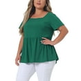 thumbnail image 4 of Agnes Orinda Women's Plus Size Rib Shirts Solid Peplum Tops Square Neck Babydoll Clothes Blouses 4X Green, 4 of 6