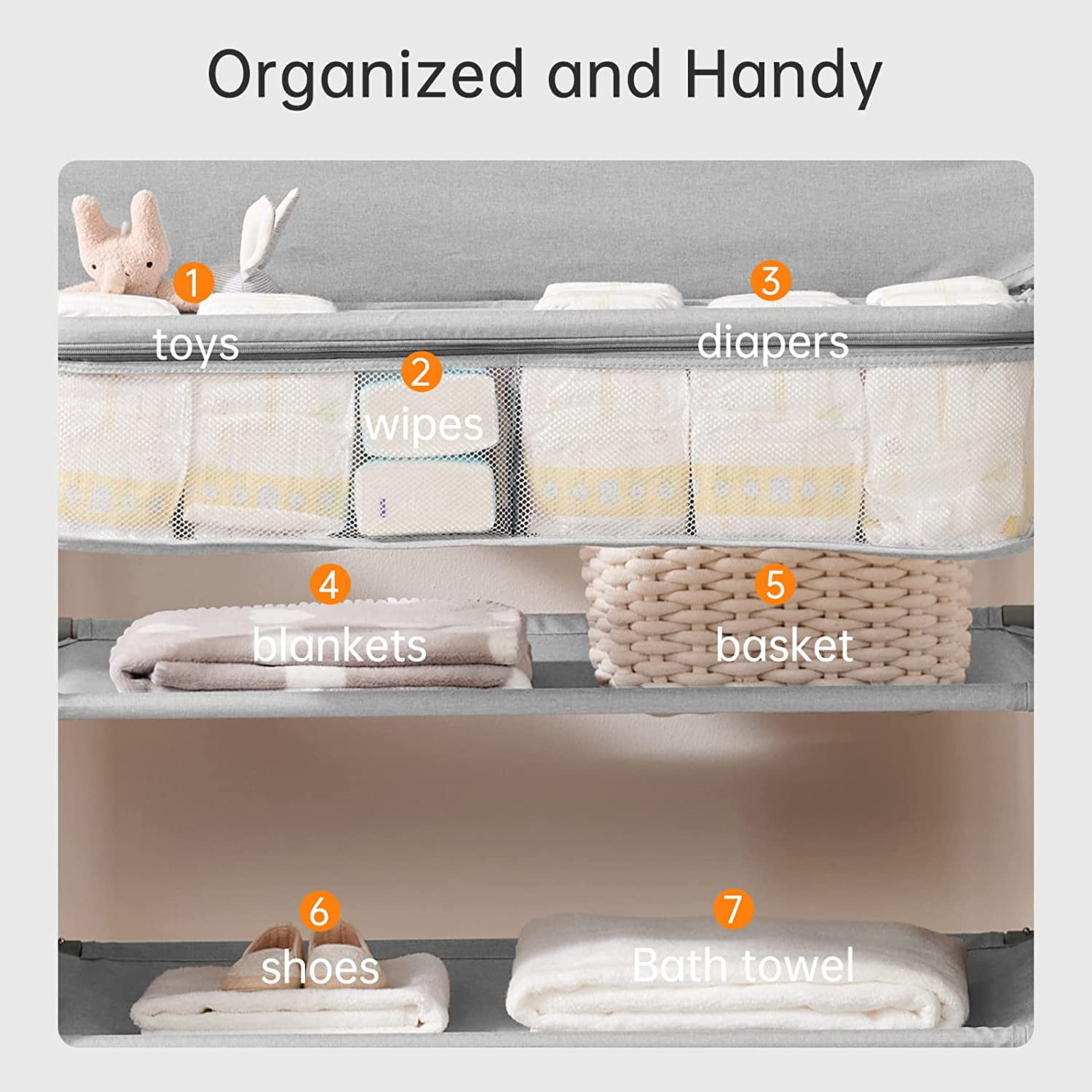 Baby Changing Table Portable Adjustable Changing Station for Tall Foldable Diaper Changing Tables Easy Clean Changing Table Topper Large Storage Cholena Changing Station for Nursery Cationic Grey Walm...